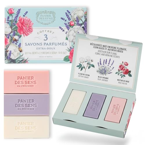 French Shea Butter Soap Gift Set - Lavender, Rose & Cotton Fragrances, 3 Bars - Variation: Cotton, Lavender, Rose