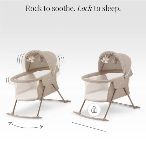 Kinderkraft LOVI Travel Bassinet for Baby - Beige 3-in-1 Foldable Cradle & Bed
