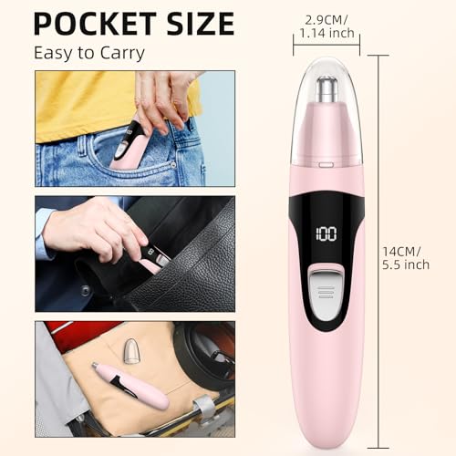 Nose Hair Trimmer,Painless Ear and Eyebrow Trimmer for Men with Dual Edge Blades,Rechargeable,Light Indicator Easy Washing (Pink)