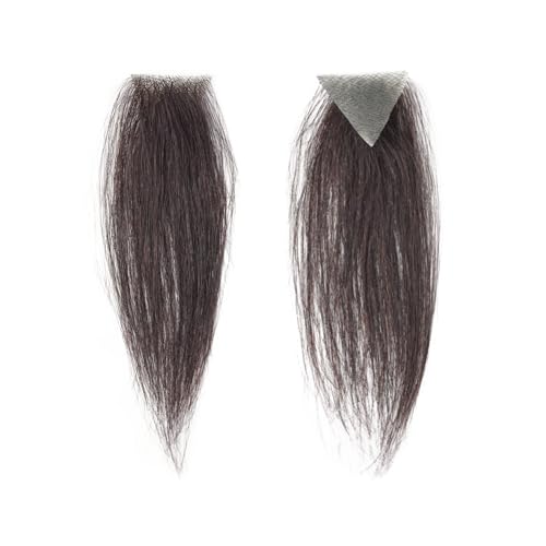 Dark Brown Triangular Human Hair Sideburns Hairpiece - 1.6x1.6x1.6 Inches