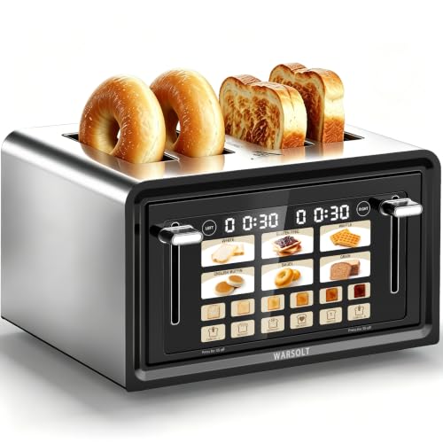 WARSOLT Black 4-Slice Touch Screen Toaster with 6 Level Browning & Memory Function