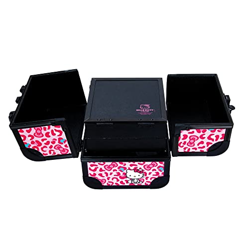 Impressions Vanity Hello Kitty SlayCube Makeup Travel Case with Durable Outer, Makeup Organizer Case in Portable Size with 2 Extendable Trays and Flip Top Mirror (Pink Animal)