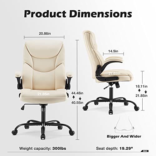 DUMOS Leather Office Chair Cream White 1pc Ergonomic Lumbar Support