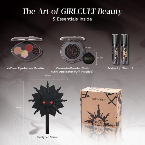GIRLCULT 5-in-1 Makeup Gift Set ? Playful All-in-One Makeup Kit with Eyeshadow Quad, Cream Blush, Matte Lip Stains & Hand Mirror, Pigmented & Blendable, Valentine¡¯s Day & Holiday Beauty Gift