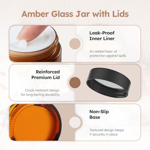 Amber Glass Jars with Black Lids - 2 oz, 36 Pack, Travel & Storage