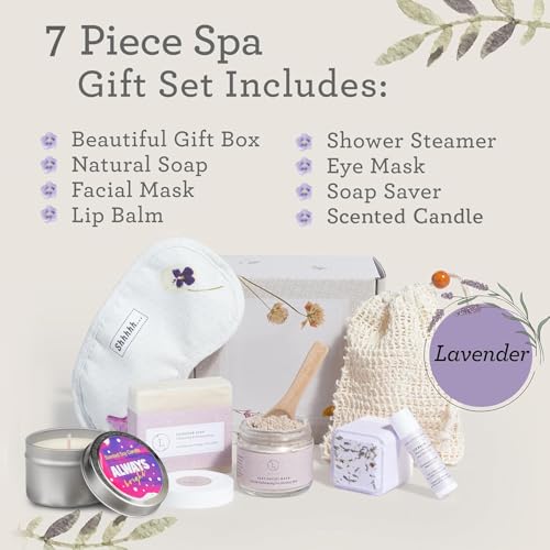 Lizush Luxury Spa Gifts for Women ? 7 Piece Lavender Gift Set with Candle, Gift Baskets for Women, Body Care Set for Mom, Birthday Box, Relaxation & Self Care Spa Kit for Wife ? Handmade in the USA