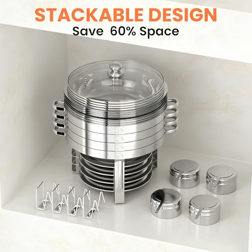 7QT Buffet Chafing Dishes Set - 2 Pack Silver Round Food Warmers with Glass Lids