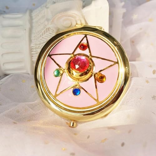 Cosmetic Makeup Folded Mirror, Anime Star Crystal Compact Mirror, Portable Travel Personal Handheld Foldable Double Sided Mirror, Cosplay Prop for Beauty Lovers, Pink, 102605520086