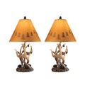 Set of 2 Rustic Table Lamps with Faux Rock and Pinecone Accents - Mountain Retreat Style, Silhouette Shade, 14.25 Inch
