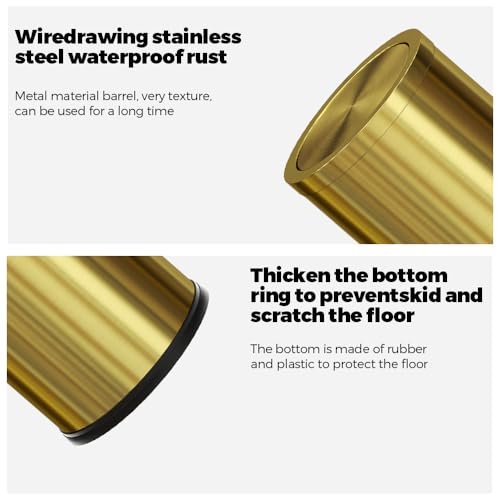 18L Stainless Steel Bathroom Trash Can - Gold Round Waste Bin with Swing Lid - Variation of 18L-Gold