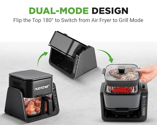 NutriChef Black 4QT Air Fryer & Indoor Grill with 7 Preset Modes