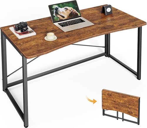 Huuger 39.4 Inch Foldable Computer Desk with Rustic Brown Finish - Compact Small Space Table