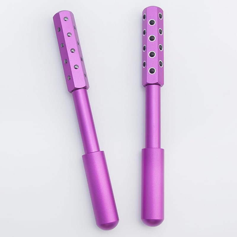 Purple Facial Roller - Uplift Massaging Beauty Tool with 24 Germanium Stones, Portable 7.6" for Face, Eye, Neck, Chin - Variation of THIS listing