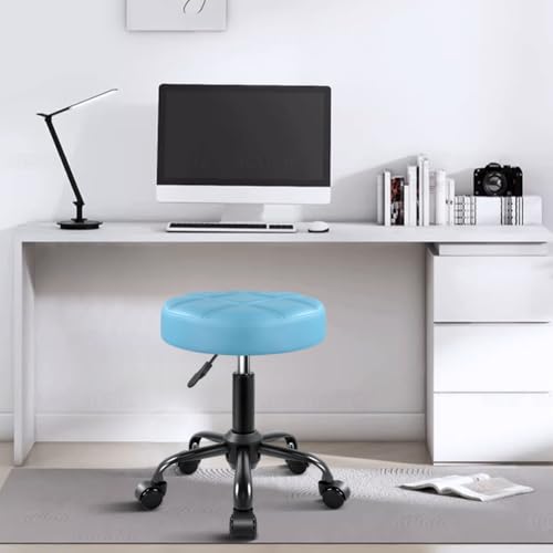Adjustable PU Leather Rolling Stool Chair for Salon Spa & Home Sky Blue