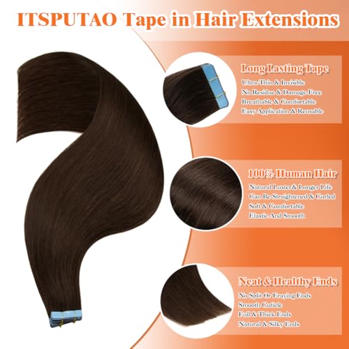 18 Inch Dark Brown Tape in Hair Extensions - Real Human Hair, 50g - Variation of THIS listing
