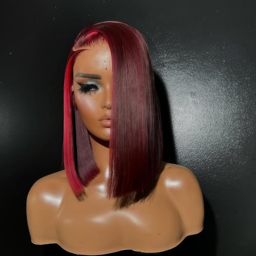 Koinu Highlight Red 99J Bob Wig 13x4 Lace Front Human Hair 14 Inch, 180 Density