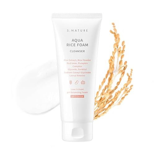 S.NATURE AQUA RICE FOAM CLEANSER | Facial Cleanser, Rice Extract Rice Powder Cleanser with Mild Cleansing, Glycerin,Vegan, Face Wash, Korean Skincare¤Ó 160ml 5.4 Fl Oz
