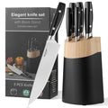 Large 6-Piece Knife Block Set - Black High Carbon Stainless Steel Kitchen Knives