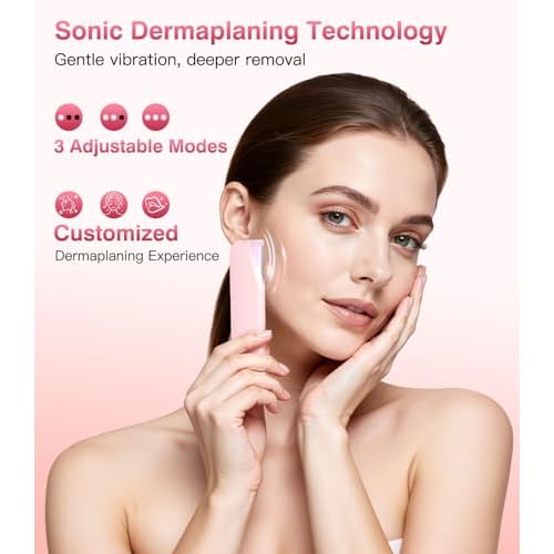 Sonic Dermaplane for Women Face, Dermaplane Razor for Women with LED Light, Rechargeable Facial Hair & Peach Fuzz Remover, 4 Refill Dermablades & 2 Microsmooth Exfoliation Tips, Pink