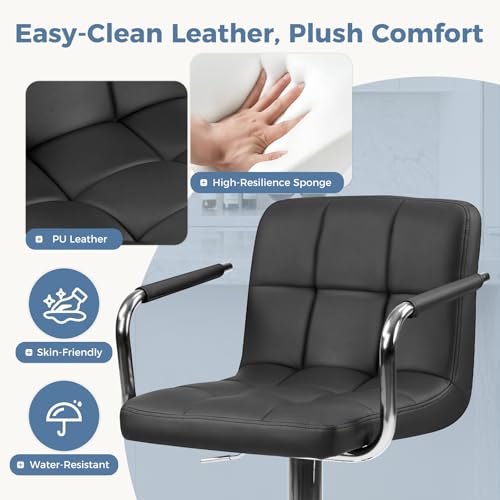 DUMOS Swivel Bar Stools Set of 2 - 24.2''-32.5'' Height, PU Leather, Black