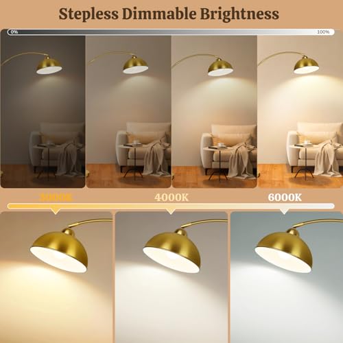 Arc Floor Lamp for Living Room & Bedroom - 72-Inch Gold Modern Tall Reading Lamp with Remote & Dimmable LED Bulb