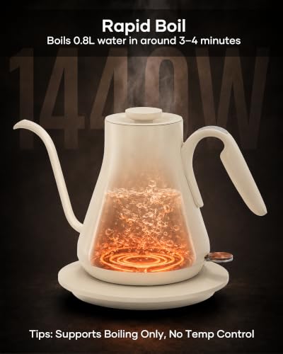 Cocinare Gooseneck Electric Kettle 0.8L - White, Fast Boil for Pour-Over Coffee & Tea - Morandi Style