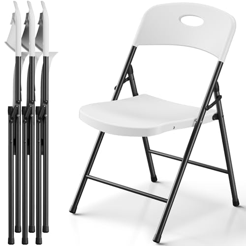 4-Pack Outdoor Folding Chairs, White Heavy-Duty 350lb Capacity – Portable Indoor/Outdoor Seating, Solid Back
