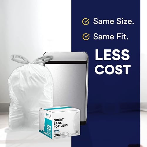 Custom Fit Trash Bags 13-17 Gallon White Tear-Resistant Drawstring Pack of 200 - Unscented Variation
