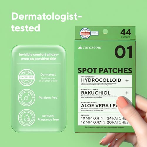 caraseoul Pimple Patches, 2 Size Hydrocolloid Acne Patch for Zits and Blemishes, Bakuchiol & Aloe Vera, Korean Skin Care, Easy to Use ? Dermatology Tested