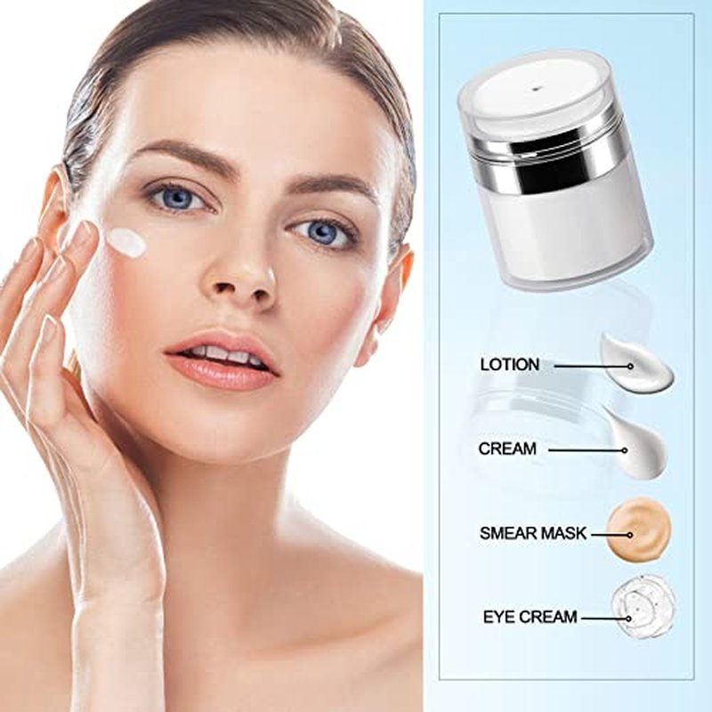 4Pack Airless Pump Jars Mixed(0.5oz+1.0oz+1.7oz+3.5oz) Lotion Dispenser Bottle with Pump, Moisturizer Travel Containers for Skincare Face Makeup