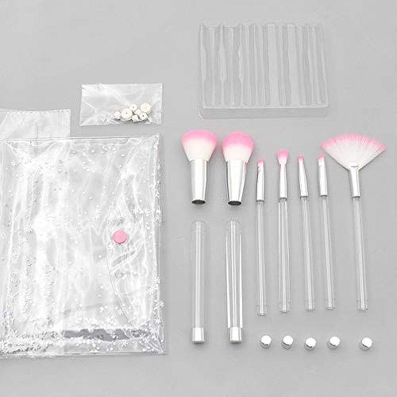 minkissy Transparent Makeup Brush Set with 7 Diy Empty Tube Handles Clear Cosmetic Brush Kit for Professional and Everyday Use 6.69 Inch