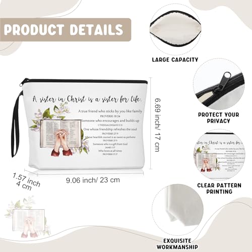 Christian Church Sister in Christ Makeup Bag Bible Verse Keychains for Women Friendship Gift