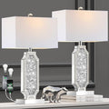 Hamucd Silver 3-Way Dimmable Touch Bedside Table Lamps Set of 2 with USB-A+C Ports