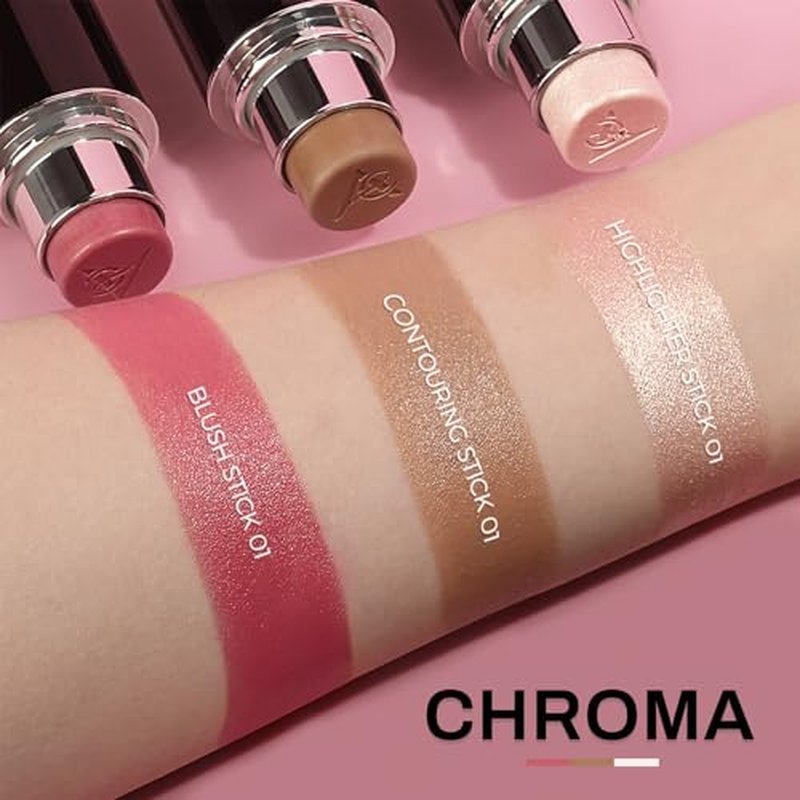 Face Contour Stick Set, Highlighter Stick & Bronzer Stick & Cream Blush Stick for Cheek Lip Tint, Long Lasting Blendable Lightweight Smooth Sculpted Face Stick Natural Dewy Makeup for All Skin
