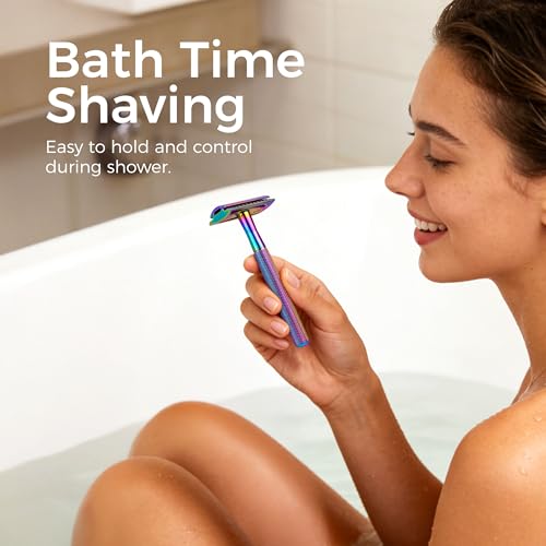 Safety Razor for Women,Safety Razor with 5 Blades,Women Razor with a Delicate Box,Free of Plastic (Stand Style Rainbow Razor)