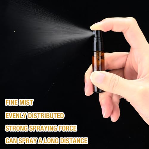Mini Spray Bottles Set - 300 Brown Glass 5ml Travel Refillable Atomizers with Leakproof Design