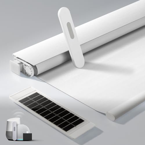 White Motorized Blinds with Remote Control - No Drill, Smart Roller Shades 34.5"W x 72"H