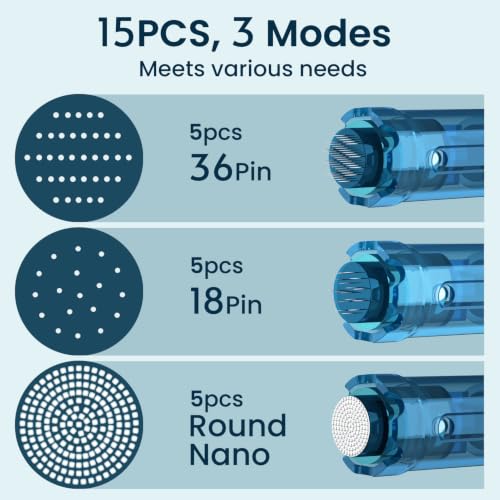 15Pcs Microneedling Pen Cartridges for Dr. Pen M8S, A11 - 0.25mm, Nano & Round Variants