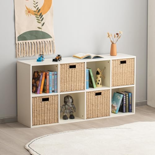 HaoGZMZFCL Handwoven Paper Cube Storage Baskets Set of 4 Natural 13x13x13 inches