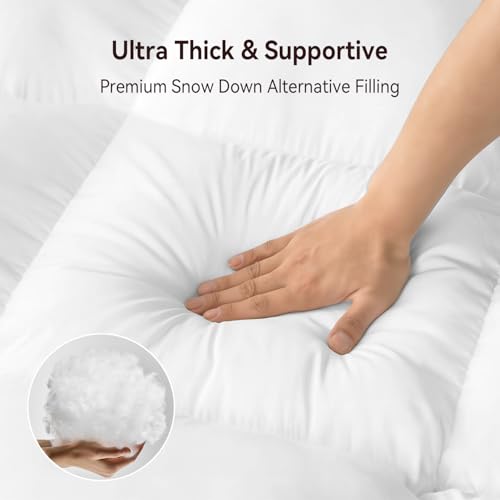 Queen Mattress Topper - White Plush Pillow Top, 1 Inch Down Alternative Filling