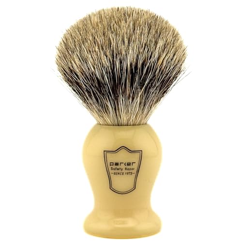 Premium Badger Shaving Brush with Faux Ivory Handle - 3-Band Pure Bristles