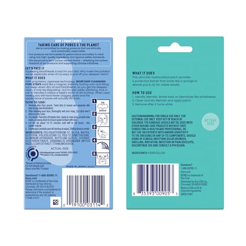 Biore Blackhead Remover Pore Strips & Pimple Patches Bundle - 14+30 Count, Deep Cleansing & Spot Healing (Variation of Pore Strips + Patches / 14ct +30ct)
