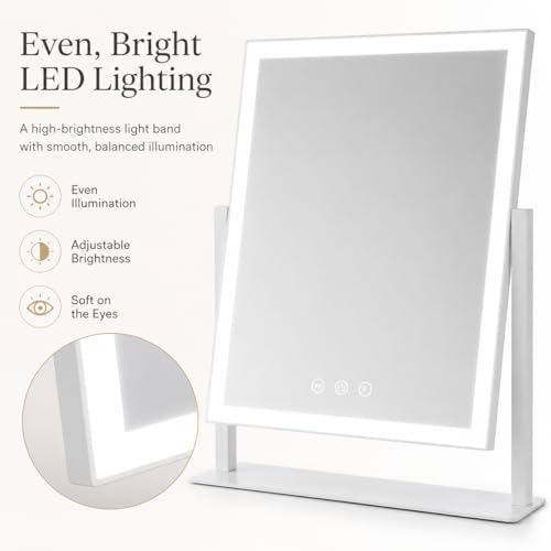 Lighted Makeup Vanity Mirror with Lights - 16x13 White with Three Color Modes and 360° Rotation