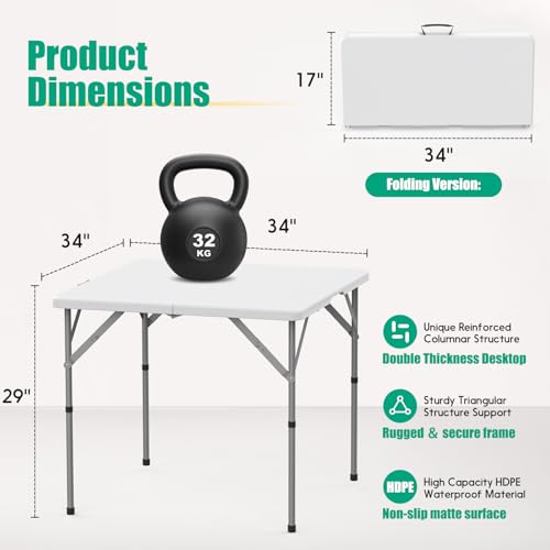34-Inch Square Folding Card Table with Handle & Safety Lock - 3ft W-1T Variation