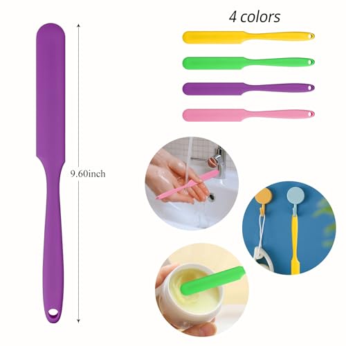 4-PCS Non-Stick Reusable Wax Silicone Spatula, Silicone Waxing Applicators for Hair Removal, for Home Salon Body Use (Pink&Purple&Yellow&Green, size 4)