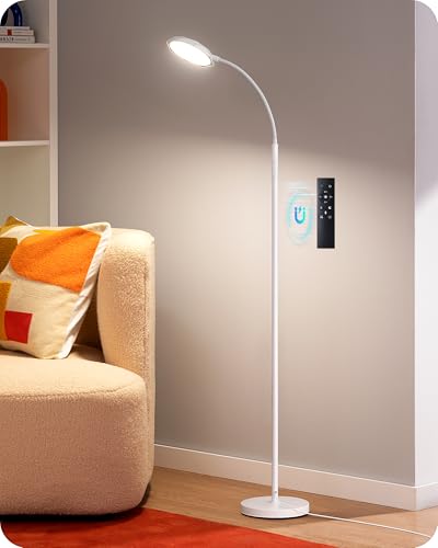 White Gooseneck Floor Lamp with Remote 1300LM LED Adjustable Brightness & Color