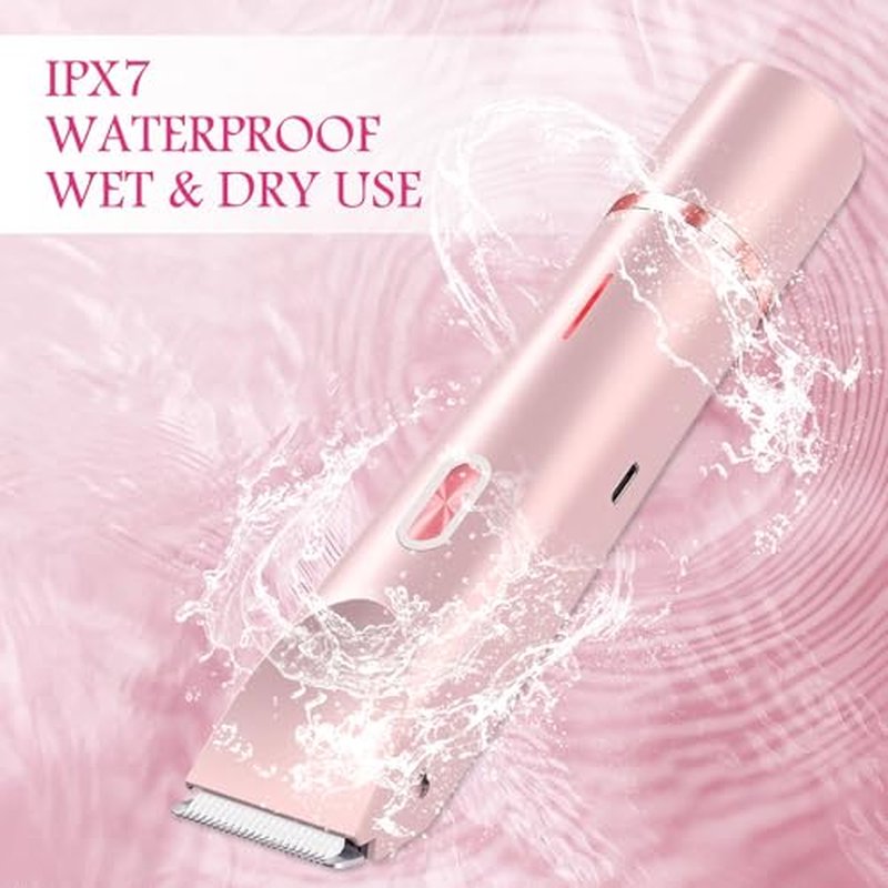Bikini Trimmer for Women, 2 in 1 Electric Razors for Women, Rechargeable Cordless & Painless Hair Removal, Ultra Low Silent, Easy Cleaning, IPX7 Waterproof Bikini Shaver for Sensitive Skin (Pink)