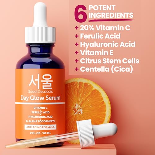 SeoulCeuticals Large 2oz Korean 20% Vitamin C Hyaluronic Acid Serum + CE Ferulic Acid - Potent Anti Aging Vit C, Anti Wrinkle K Beauty Skincare (Pack of 2)