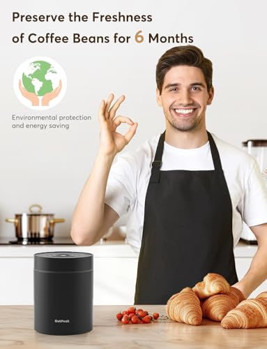 OUTPEAK 1.8L Vacuum Coffee Canister - Stainless Steel Space Grey, Auto Sealing