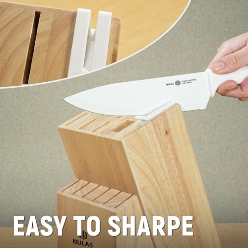 Cream 15-Piece Kitchen Knife Set with Block and Built-In Sharpener - Ergonomic & Rust-Resistant